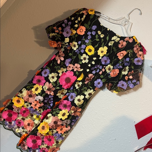 Eliza J Embroidered 3D-Floral Puff-sleeve Shift Mini Dress - Picture 8 of 8